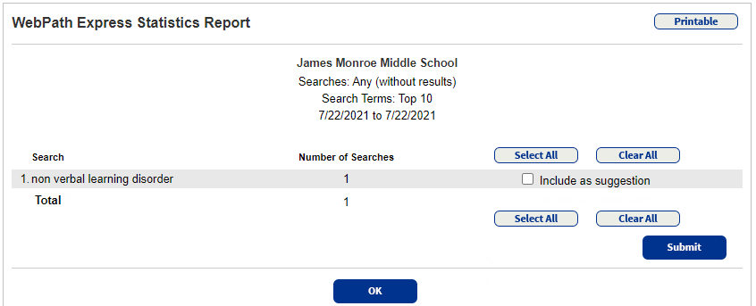 WebPath Express Statistics Report without results to submit a suggestion.